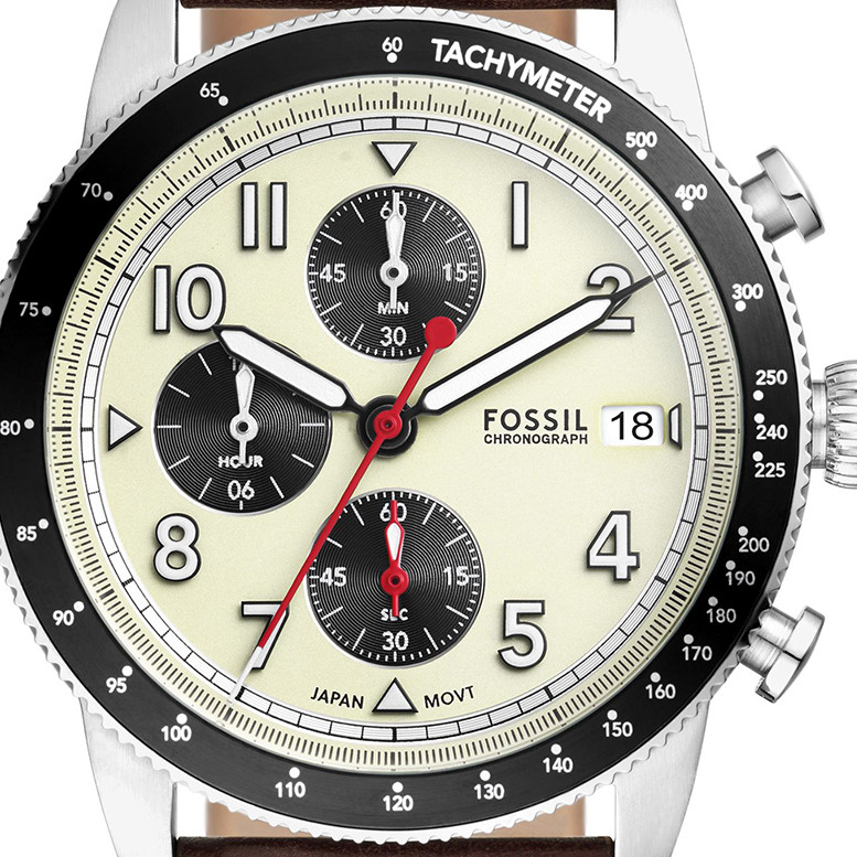 Fossil FS6042 SPORT TOURER Chronograph Brown Leather Strap 42mm - zegarek męski 2
