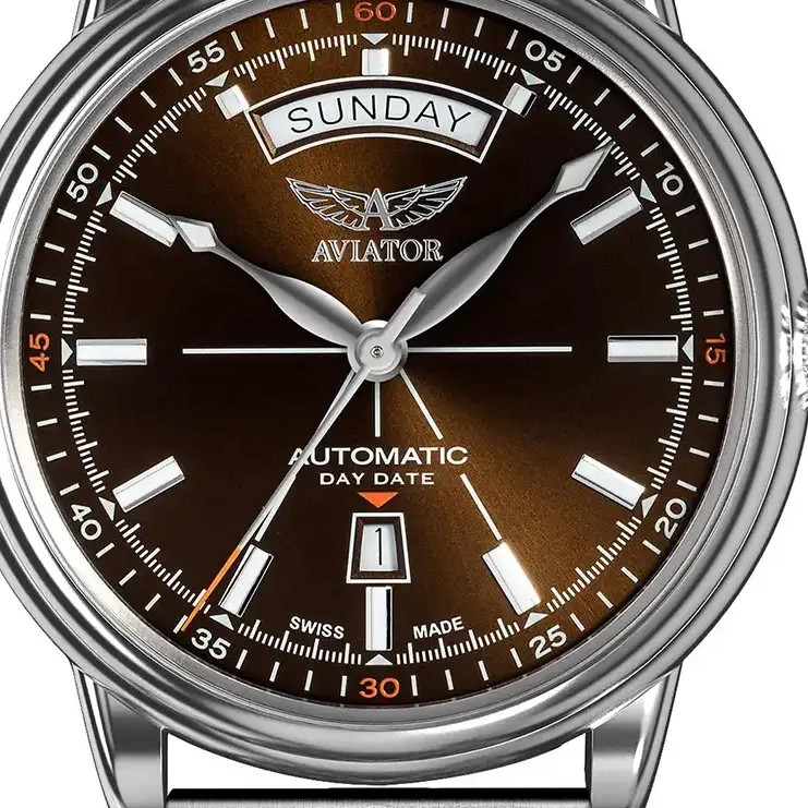 Aviator Douglas Day-Date V.3.20.0.140.5 automatyczny na bransolecie - zegarek męski 2