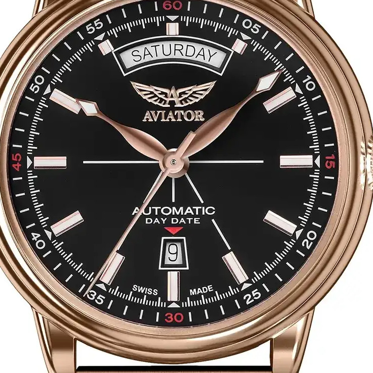 Aviator Douglas Day-Date V.3.20.2.146.5 automatyczny pozłacany - zegarek męski 2