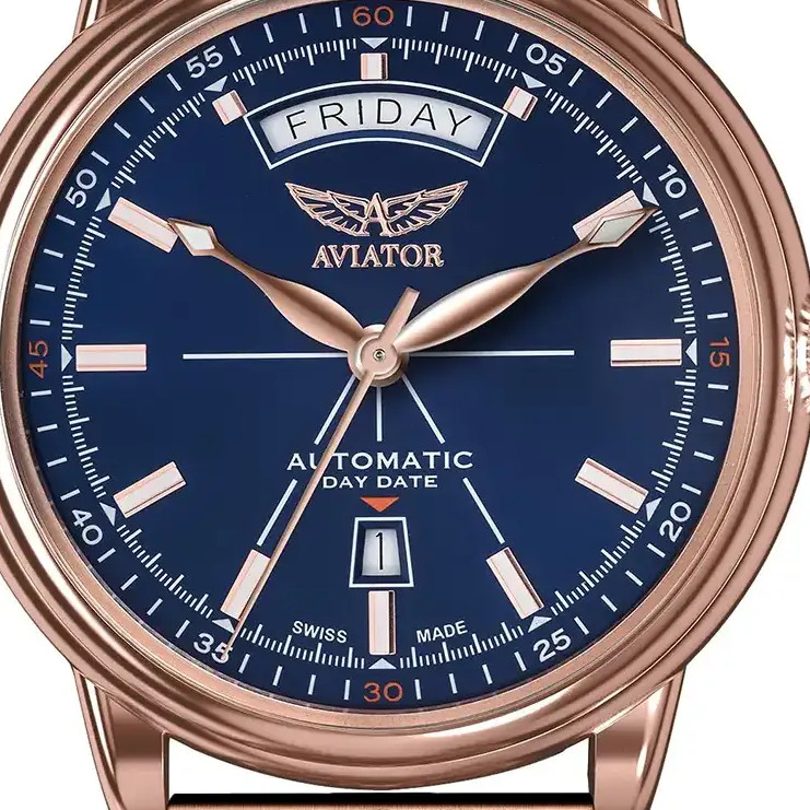Aviator Douglas Day-Date V.3.20.2.225.5 automatyczny pozłacany - zegarek męski 2