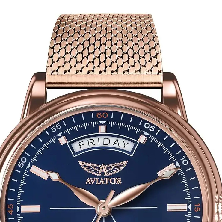 Aviator Douglas Day-Date V.3.20.2.225.5 automatyczny pozłacany - zegarek męski 3