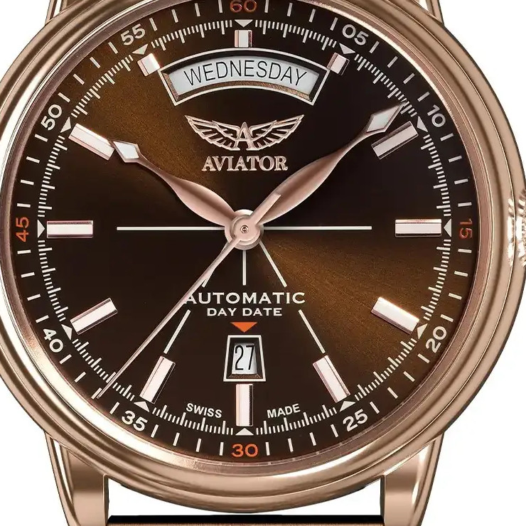 Aviator Douglas Day-Date V.3.20.2.226.5 automatyczny pozłacany - zegarek męski 2