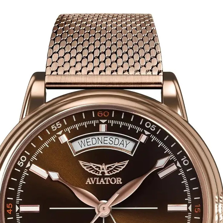 Aviator Douglas Day-Date V.3.20.2.226.5 automatyczny pozłacany - zegarek męski 3