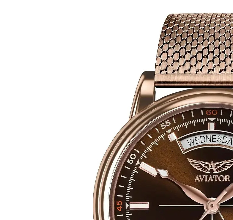 Aviator Douglas Day-Date V.3.20.2.226.5 automatyczny pozłacany - zegarek męski 4