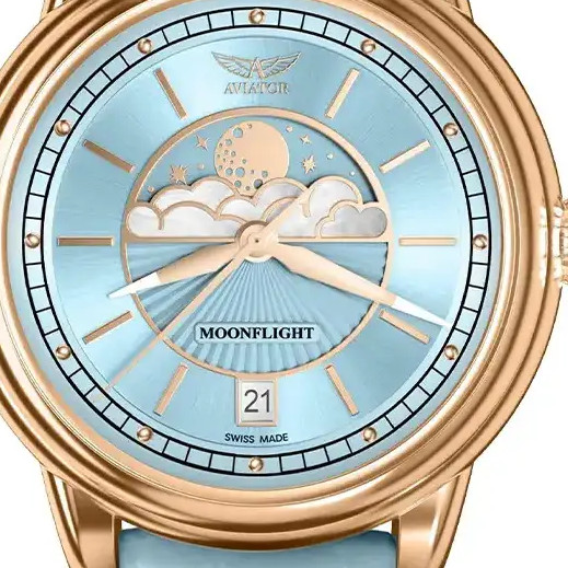 Aviator Douglas Moonflight V.1.33.2.360.4 lotniczy pozłacany - zegarek damski 2
