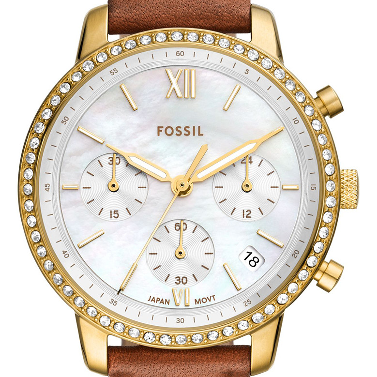 Fossil ES5278 NEUTRA CHRONO Brown Leather Strap 36mm - zegarek damski 2